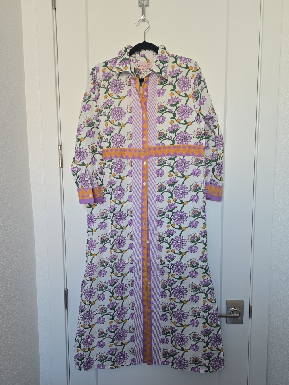 NWT Calypso St. Barth Floral Button-Front Border Print Maxi Shirt Dress Duster - Picture 2 of 7